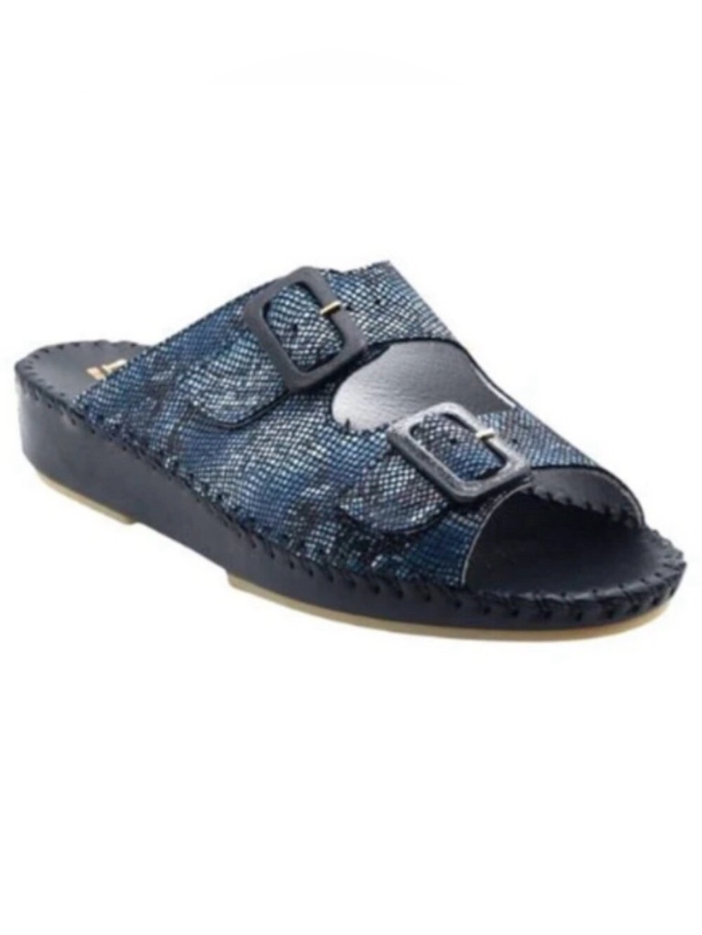 Size 8.5/9 La Plume Jen Classic Leather Slide in Navy Python (ABBA)